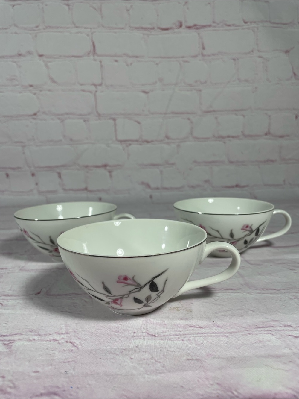 Vintage Cherry Blossom 1067 Fine China Teacup Japan Set of 3